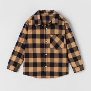 Zara Black & Mustard Plaid Button-Down Shirt size 3-4T